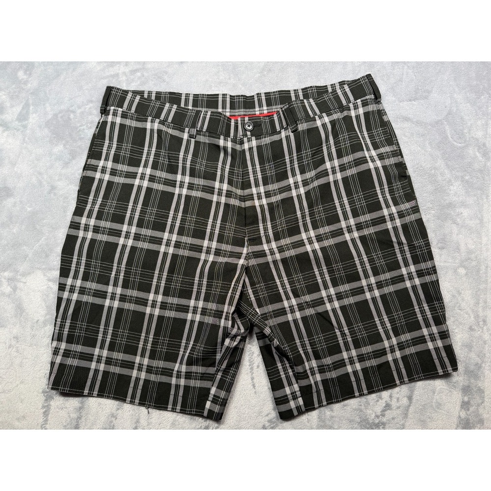 Haggar H26 Chino Shorts Mens 42 Black Gray Plaid Flat Front Performance Golf